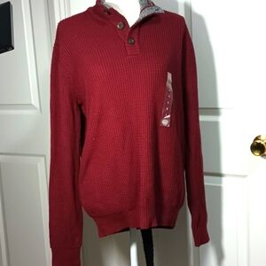 MEN LONG SLEEVE HENLEY PULLOVER NWT WITH 3 BUTTON NECK PLATT LARGE